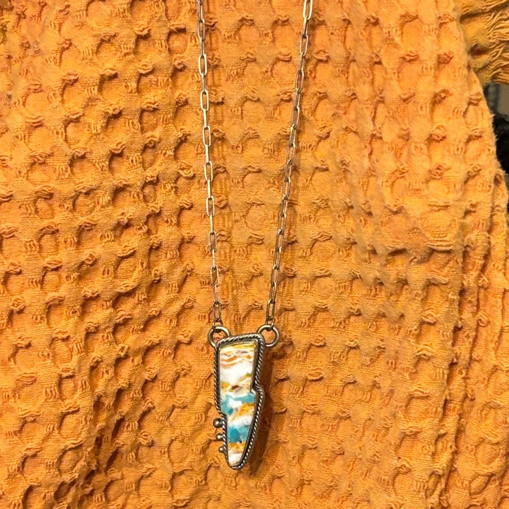 Sterling Silver Multi-Color Inlay Arrowhead Pendant Necklace